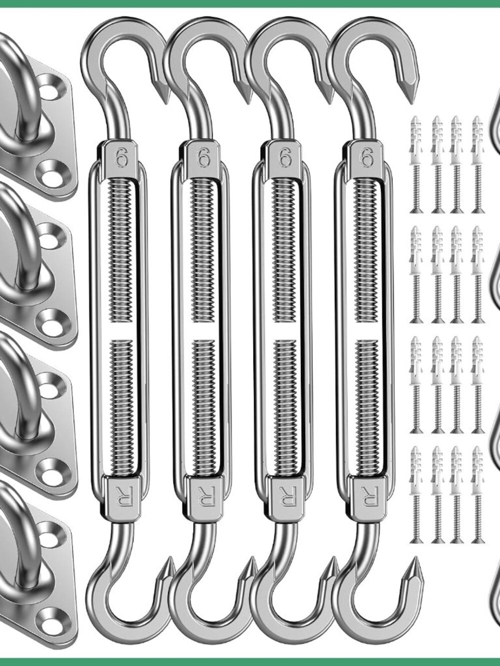 Sun Shade Sail Hardware Kit: 6 Inch Stainless Steel Sun Sail Hardware Kit for Tr